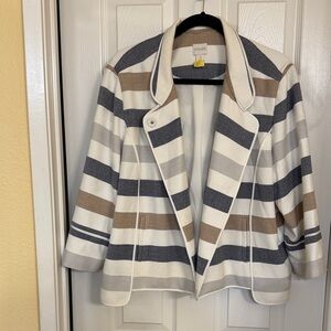 Chico's Women's Striped Blazer in Cream, Gray, Blue and Brown